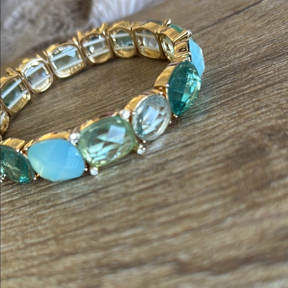 Anne Klein Aqua Blue and Gold Gemstone Bracelet - Picture 5 of 8